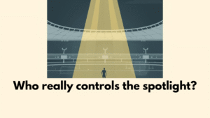 Illustration of a football stadium spotlight focused on a lone player silhouette, symbolizing control of attention in the attention economy.